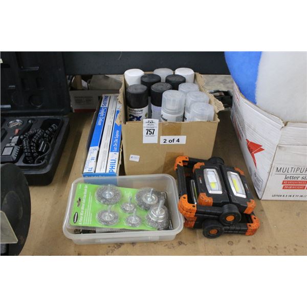 Light Bulbs, Sockets, Wire Wheels, Flood Lights, Spray Paints