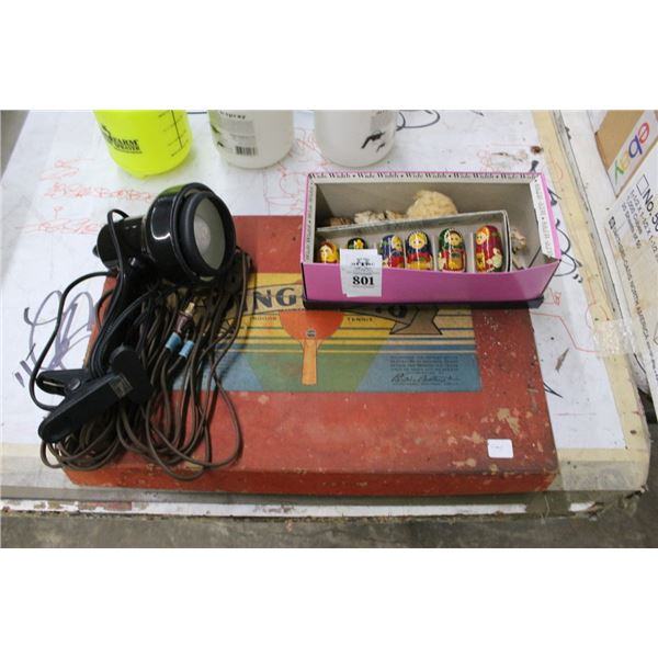 Vintage Ping Pong Set, Animal Figurines, Clip Light, Figural Ornaments