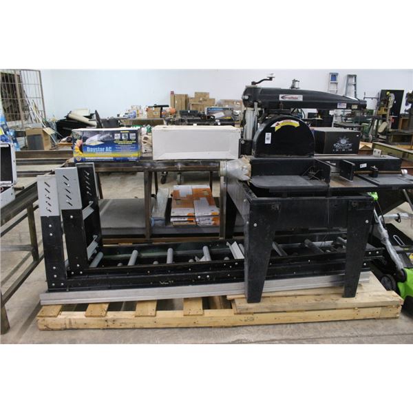 Original Industrial Armsaw w/16'  Roller Bed Tables