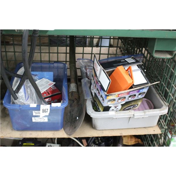 Bins 2 w/Asst. Hardware, Mini Spade Shovel