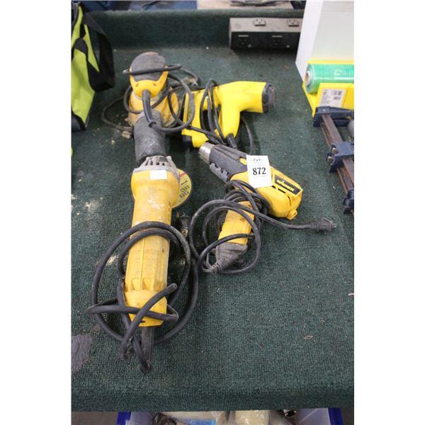 4-Dewalt Electric Grinder, Orbital Sander, Stanley Stapler, Wagner Heat Gun - 4 X $