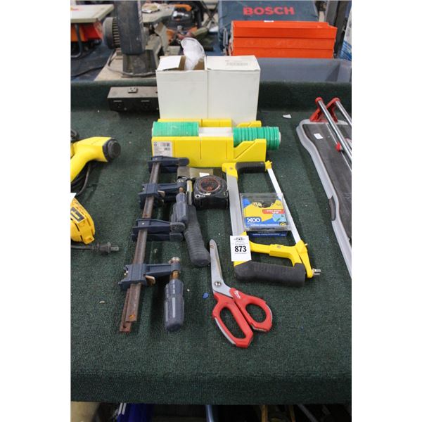 Wood Clamps, Hatchet, Hacksaw, Stretch Wrap, Picture Hangers