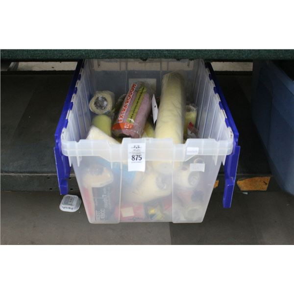 Plastic Tote w/Paint Rollers/Supplies