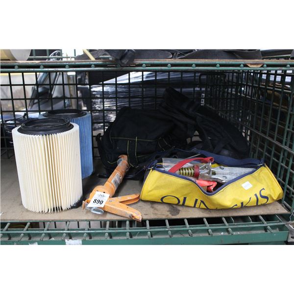 Duffles w/Lanyards, Tools Hardware, Chaulk Gun, Filters