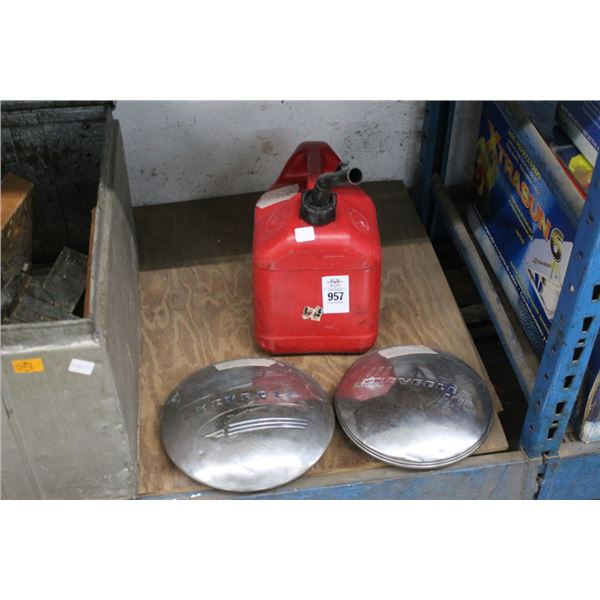 Gas Can w/Vintage Chevy Hub Caps