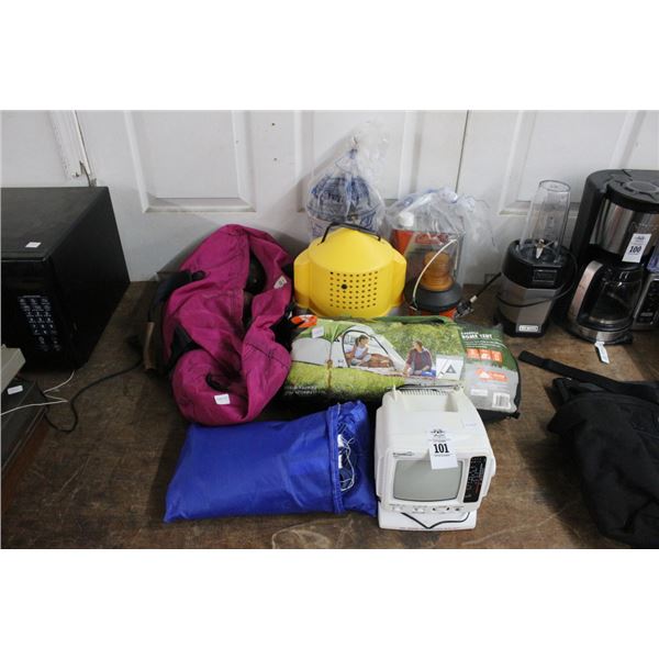 Antenna Portable TV, Kite, Yard Game Set, 3 Person Dome Tent, Camping Supplies