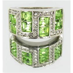 Classical Green Lab Emerald White Gold Vermeil Ring Sz:9.5  (JEW-1541)