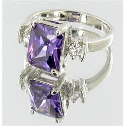 Classical Purple Lab Sapphire White Gold Vermeil Ring Sz:8  (JEW-1543)