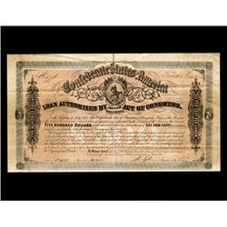 1864 Confederate $500 Bond RARE Hi Grade (CUR-06005)