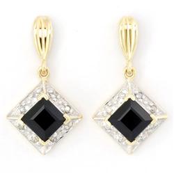 2.16Ct Black Sapphire & 16 Diamond 9K Gold Earrings (JEW-9032X)