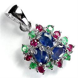 17.97ct Dazzling Real Emerald Ruby Sapphire Sterling Pendant (JEW-1553)