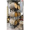 Image 2 : SET OF 3 CELLAR-TEK BARREL STANDS WITH (6) WOODEN BARRELS
