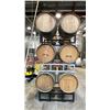 Image 3 : SET OF 3 CELLAR-TEK BARREL STANDS WITH (6) WOODEN BARRELS