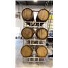Image 3 : SET OF 3 CELLAR-TEK BARREL STANDS WITH (6) WOODEN BARRELS