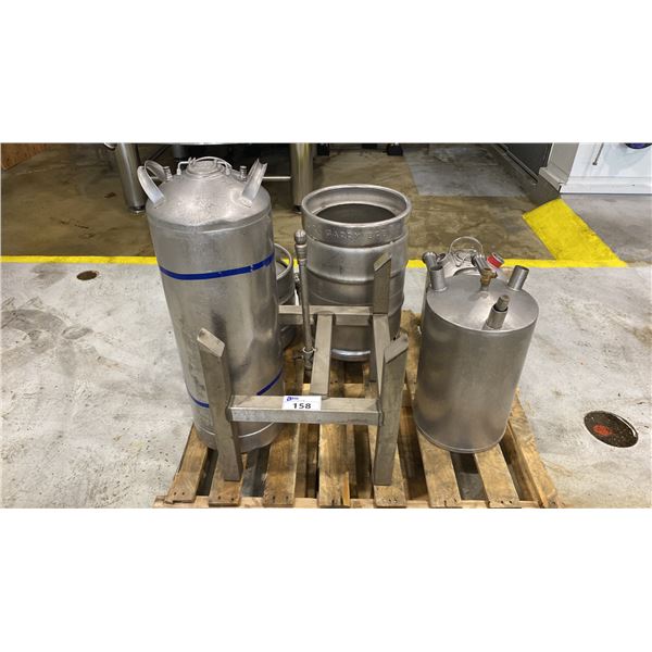 PALLET OF MIXED ITEMS INCL LINE CLEANING KEG, CORNELIUS KEG, SURGE TANK AND MORE