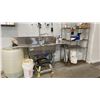 Image 2 : COMMERCIAL 3-PART COMPARTMENT SINK, 5-TIER WIRE SHELVE, PLASTIC DRUM WITH SS VALVE AND MORE