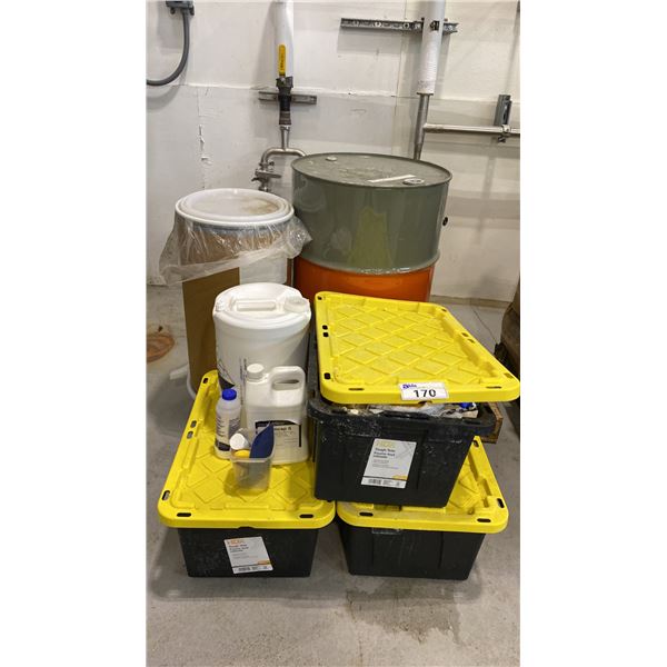 GROUP OF ASSORTED CHEMICAL COMPOUNDS - FULL BARREL OF ISOPROPANOL, 5 GALLON JUG OF