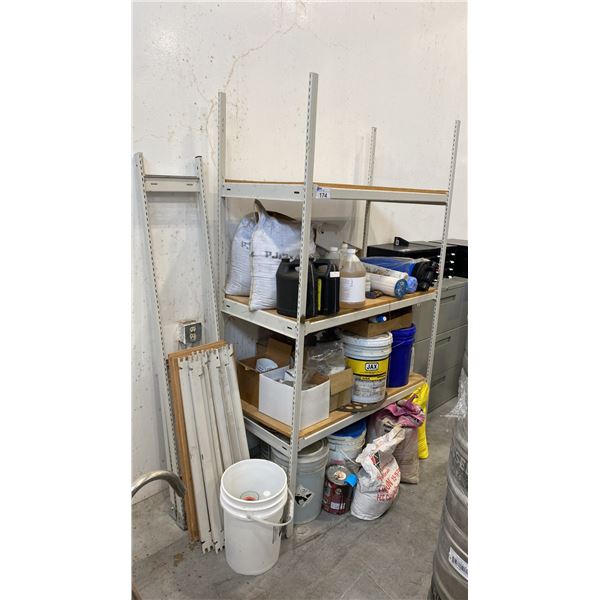 2 E-Z RECK BEIGE SHELF RACKING UNIT AND CONTENTS  - ASSORTED CHEMICALS AND MISCELLANEOUS