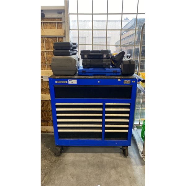 WESTWARD 13 DRAWER MOBILE TOOL CABINET AND CONTENTS - INCLUDES ASSORTED