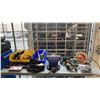 Image 1 : SHELF OF ASSORTED POWER TOOLS & HAND TOOLS, LARGE VISE AND PLASTIC ORGINIZERS