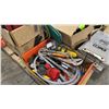 Image 4 : PALLET OF ASSORTED TOOLS, HARDWARE, SLINGS, EXTENSION CORDS, TARPS, TRAFFIC CONES AND MORE