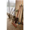 Image 2 : GROUP OF ASSORTED SHOVELS, BROOMS, ETC.