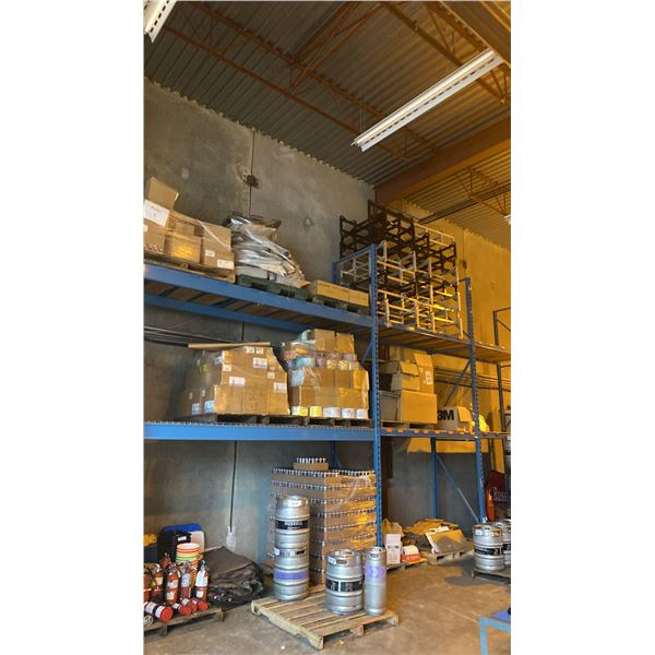 7 BAYS OF BLUE PALLET RACKING - (9) 16FT UPRIGHTS, (24) 9FT & (4) 12FT SIDE RAILS WITH MOSTLY