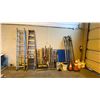 Image 1 : LARGE GROUP OF ASSORTED SHOP ITEMS - LADDERS, SHOVELS, BROOMS, PILONS, LOAD LOCKS,
