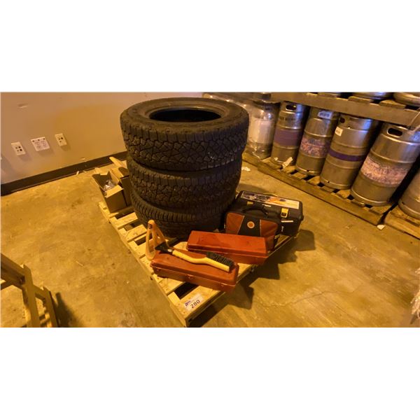 PALLET OF ASSORTED AUTO ITEMS - PAIR KELLY EDGE AT LT245/70R17 (M + S) TIRES, SINGLE