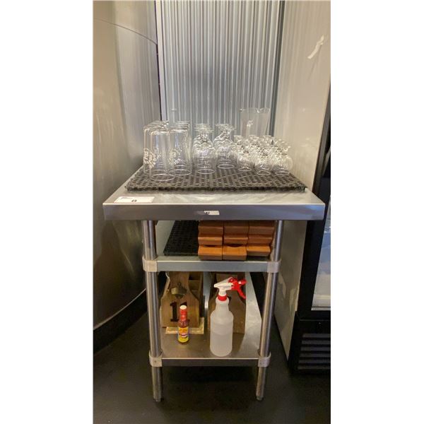 EFI STAINLESS STEEL PREP TABLE AND CONTENTS - APPROX. 3FT ACROSS X 2FT WIDE X 3FT HIGH