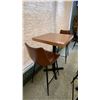 Image 1 : SMALL COUNTER HEIGHT BAR/BISTRO TABLE WITH 2 BROWN LEATHER UPHOLSTERED CHAIRS -