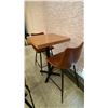 Image 2 : SMALL COUNTER HEIGHT BAR/BISTRO TABLE WITH 2 BROWN LEATHER UPHOLSTERED CHAIRS -