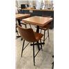 Image 2 : SMALL COUNTER HEIGHT BAR/BISTRO TABLE WITH 2 BROWN LEATHER UPHOLSTERED CHAIRS -