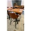 Image 1 : SMALL COUNTER HEIGHT BAR/BISTRO TABLE WITH 2 BROWN LEATHER UPHOLSTERED CHAIRS -