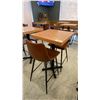 Image 1 : SMALL COUNTER HEIGHT BAR/BISTRO TABLE WITH 2 BROWN LEATHER UPHOLSTERED CHAIRS -