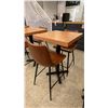 Image 2 : SMALL COUNTER HEIGHT BAR/BISTRO TABLE WITH 2 BROWN LEATHER UPHOLSTERED CHAIRS -
