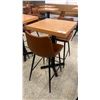 Image 1 : SMALL COUNTER HEIGHT BAR/BISTRO TABLE WITH 2 BROWN LEATHER UPHOLSTERED CHAIRS -