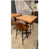 Image 2 : SMALL COUNTER HEIGHT BAR/BISTRO TABLE WITH 2 BROWN LEATHER UPHOLSTERED CHAIRS -