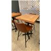 Image 2 : SMALL COUNTER HEIGHT BAR/BISTRO TABLE WITH 2 BROWN LEATHER UPHOLSTERED CHAIRS -
