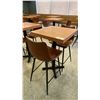 Image 1 : SMALL COUNTER HEIGHT BAR/BISTRO TABLE WITH 2 BROWN LEATHER UPHOLSTERED CHAIRS -