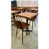 Image 1 : SMALL COUNTER HEIGHT BAR/BISTRO TABLE WITH 2 BROWN LEATHER UPHOLSTERED CHAIRS -