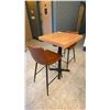 Image 2 : SMALL COUNTER HEIGHT BAR/BISTRO TABLE WITH 2 BROWN LEATHER UPHOLSTERED CHAIRS -