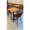 Image 1 : SMALL COUNTER HEIGHT BAR/BISTRO TABLE WITH 2 BROWN LEATHER UPHOLSTERED CHAIRS -