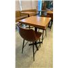 Image 2 : SMALL COUNTER HEIGHT BAR/BISTRO TABLE WITH 2 BROWN LEATHER UPHOLSTERED CHAIRS -