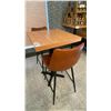 Image 1 : SMALL COUNTER HEIGHT BAR/BISTRO TABLE WITH 2 BROWN LEATHER UPHOLSTERED CHAIRS -