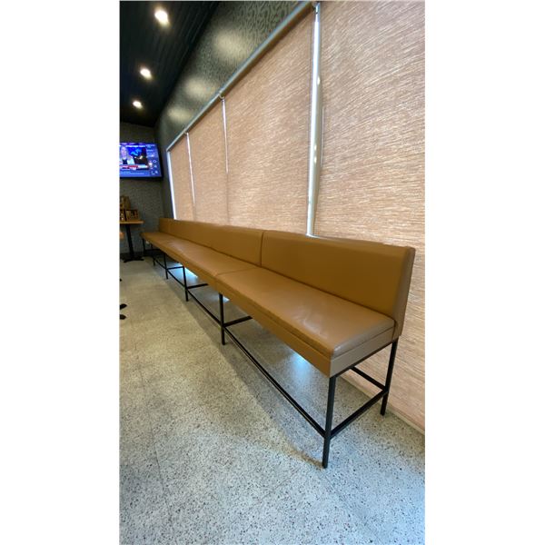 TAN LEATHER WITH BLACK METAL BASE BOOTH SEATING - (5) 4FT SECTIONS