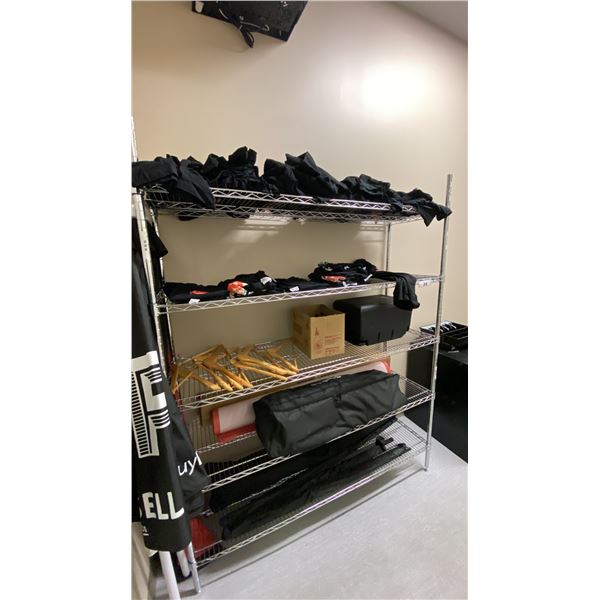 5 TIER METAL SHELF UNIT AND CONTENTS