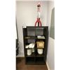 Image 1 : OFFICE WHITEBOARD IN WALL MOUNT CABINET AND BLACK SHELF UNIT WITH CONTENTS