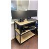 Image 1 : SMALL SHELF UNIT AND CONTENTS -3 COMPUTER MONITORS, 2 KEYPADS WITH MOUSE AND