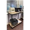 Image 1 : SMALL SHELF UNIT AND CONTENTS - HP LASER JET PRO PRINTER, BROTHER DCP PRINTER AND